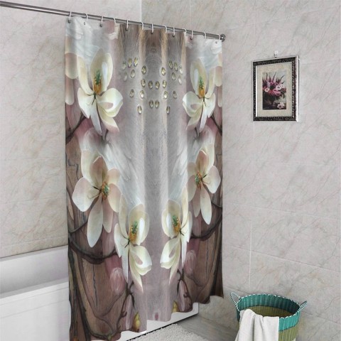 Занавеска для ванной «Объемные цветущие ветки» вид 4