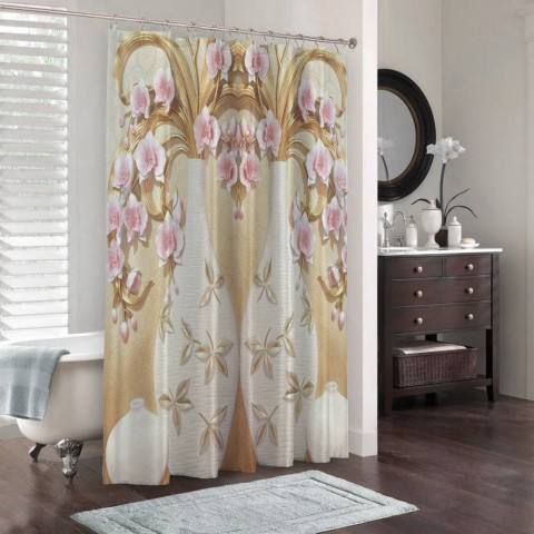 3D штора в ванную «Вазы с орхидеями» вид 3