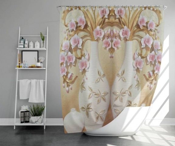 3D штора в ванную «Вазы с орхидеями» вид 5