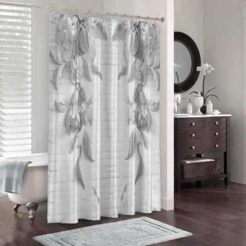 3D штора в ванную комнату «Рельеф с ниспадающими цветами» вид 3