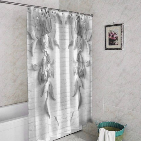 3D штора в ванную комнату «Рельеф с ниспадающими цветами» вид 4