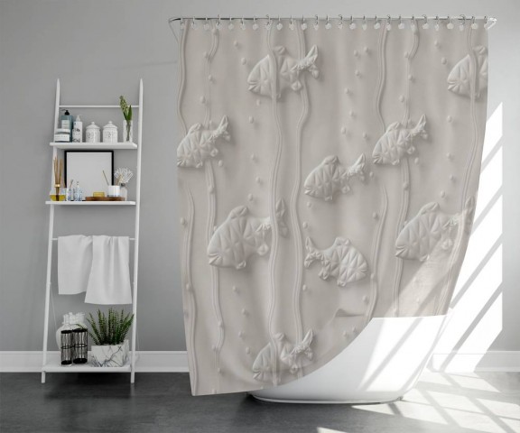 3D штора для ванной «Рельефные рыбки» вид 5