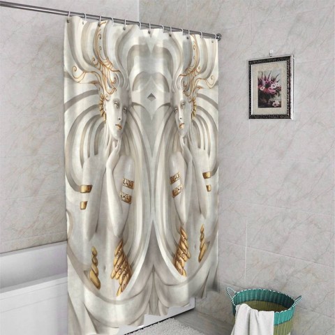 3D штора для ванны «Барельеф девушки с золотом» вид 4