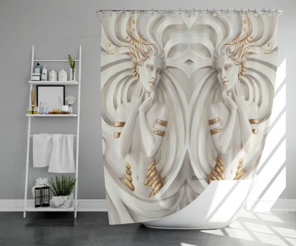 3D штора для ванны «Барельеф девушки с золотом» вид 5