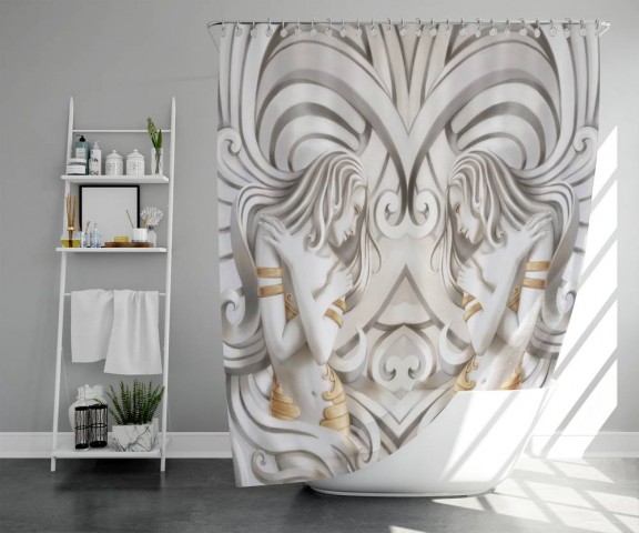 3D шторка для ванной «Стеснительные красавицы» вид 5