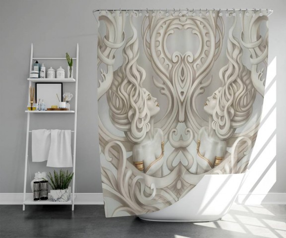 3D занавеска в ванную комнату «Барельеф с русалками» вид 5