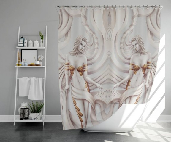 3D штора в ванную «Барельеф с сиренами» вид 5