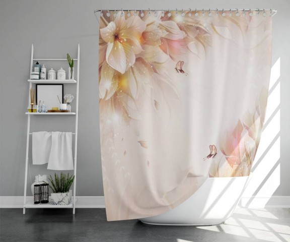 3D шторка для ванны «Волшебные цветы с бабочками» вид 5