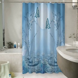 Шторы для ванной «Объемные цветы из брызг с бабочками»