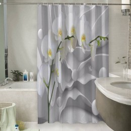 Шторы для ванной «Белая орхидея на объемном фоне»