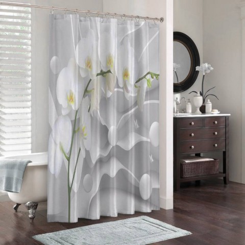 3D штора для ванны «Белая орхидея на объемном фоне» вид 3