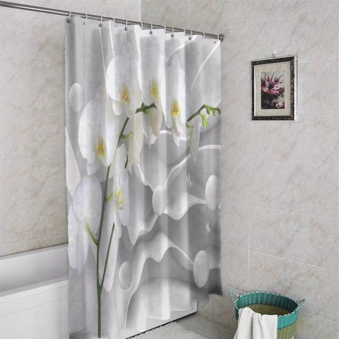 3D штора для ванны «Белая орхидея на объемном фоне» вид 4