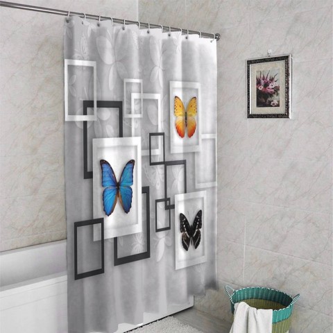 3D шторка для ванной «Коллекция бабочек» вид 4