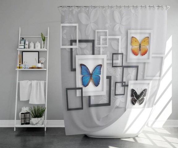 3D шторка для ванной «Коллекция бабочек» вид 5