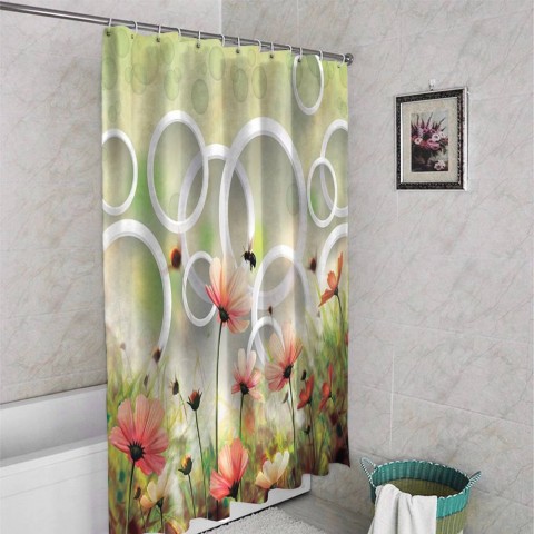 3D занавеска в ванную комнату «Полевые цветы» вид 4