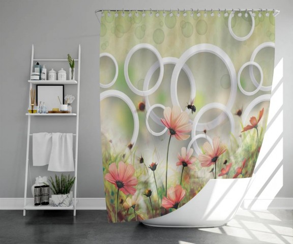 3D занавеска в ванную комнату «Полевые цветы» вид 5