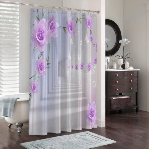 3D штора в ванную «Тоннель с розами» вид 3