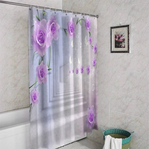 3D штора в ванную «Тоннель с розами» вид 4