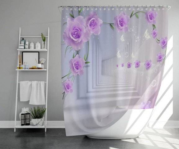3D штора в ванную «Тоннель с розами» вид 5