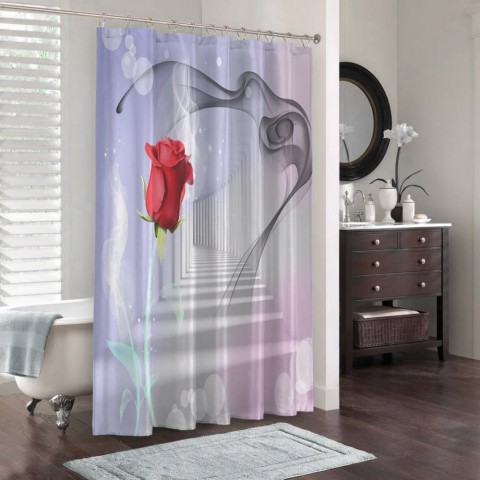 3D штора для ванной «Красная роза в тоннеле» вид 3