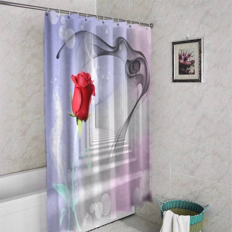 3D штора для ванной «Красная роза в тоннеле» вид 4