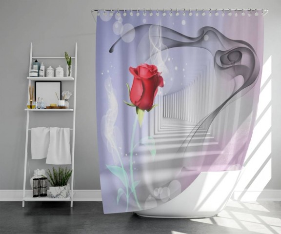 3D штора для ванной «Красная роза в тоннеле» вид 5