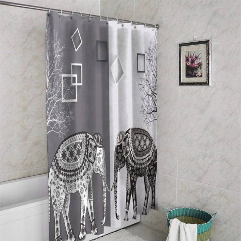 3D штора для ванны «Слоны в стиле модерн» вид 4