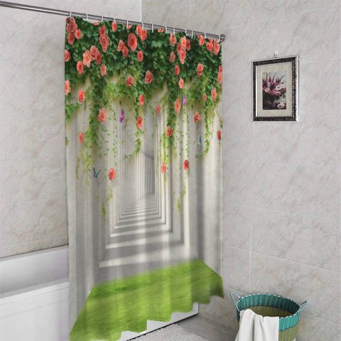 3D шторка для ванной «Тоннель с лианами роз» вид 4