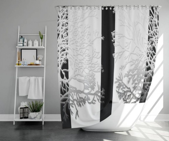 3D штора для ванной «Силуэты деревьев» вид 5