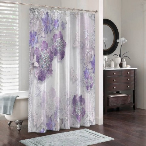 Занавеска для ванной «Ювелирные фиолетовые цветы» вид 3