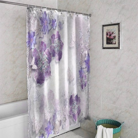 Занавеска для ванной «Ювелирные фиолетовые цветы» вид 4