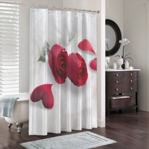 3D штора в ванную «Красные розы в перьях» вид 3