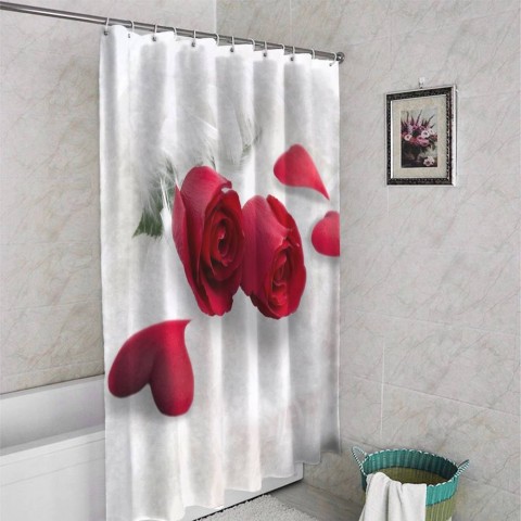 3D штора в ванную «Красные розы в перьях» вид 4