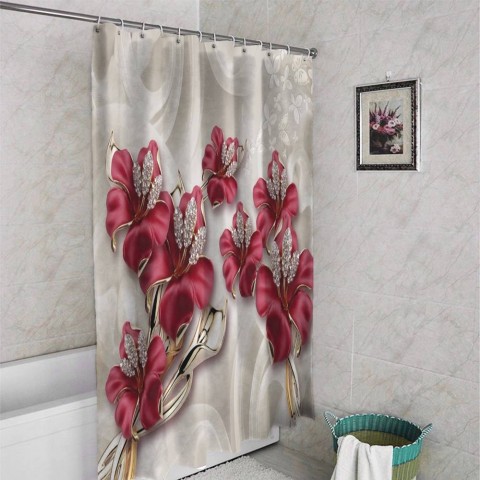 3D шторка для ванной «Драгоценные лилии» вид 4