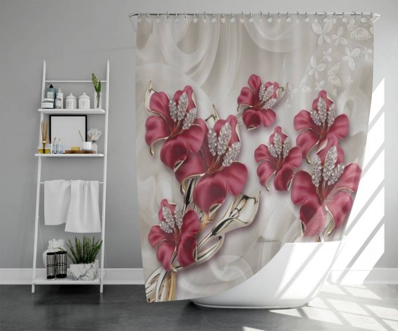3D шторка для ванной «Драгоценные лилии» вид 5