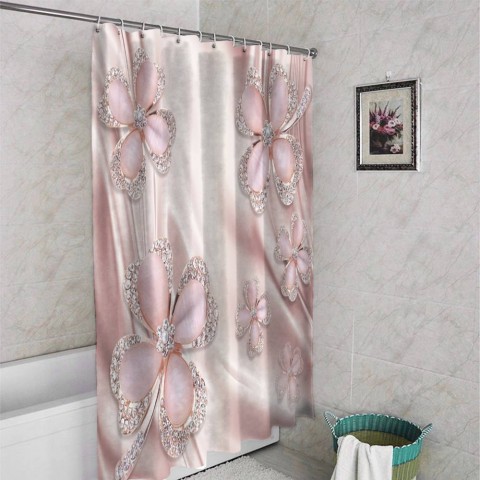 Штора для ванной «Клевер с бриллиантами в нежно-розовых тонах» вид 4