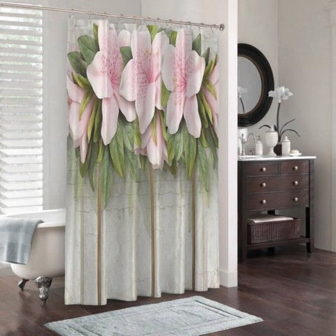3D фото занавеска для ванной «Бархатистые цветы» вид 3