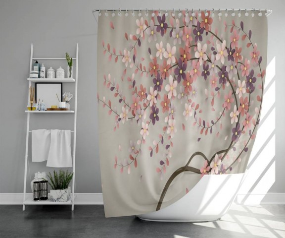 3D шторка для ванной «Персиковое дерево» вид 5
