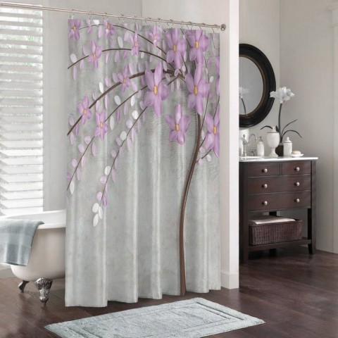 3D штора в ванную комнату «Весенняя сакура» вид 3