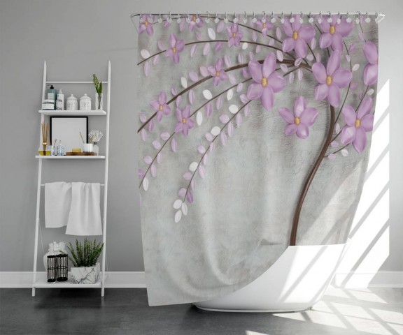 3D штора в ванную комнату «Весенняя сакура» вид 5