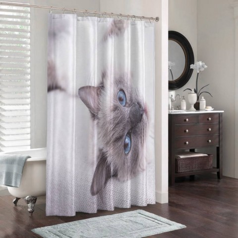 Штора для ванной «Голубоглазая кошка» вид 3