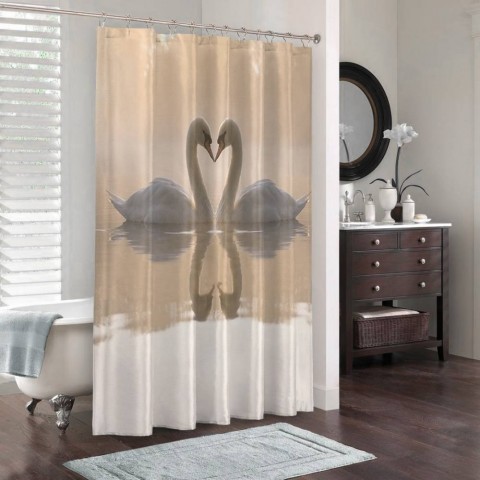 3D штора в ванную «Влюбленные лебеди» вид 3