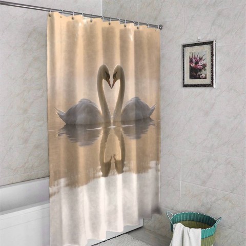 3D штора в ванную «Влюбленные лебеди» вид 4