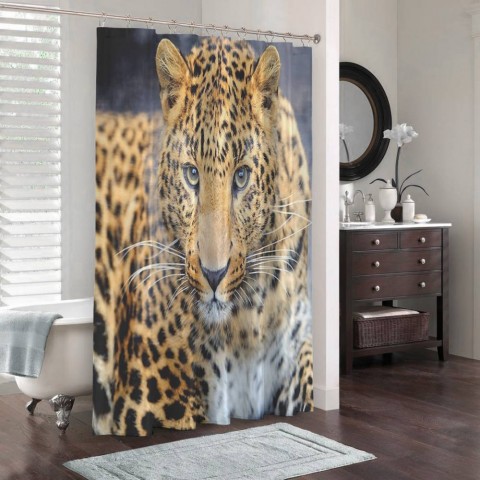 3D шторка для ванной «Красивый леопард» вид 3