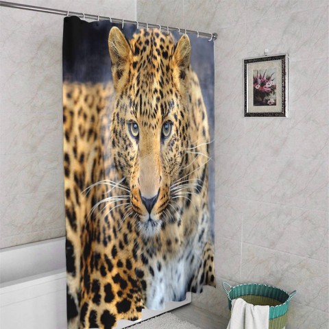 3D шторка для ванной «Красивый леопард» вид 4