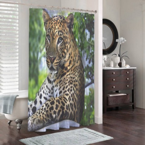 3D фото занавеска для ванной «Отдыхающий леопард» вид 3