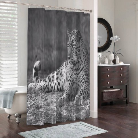 3D занавеска для ванны «Черно белый леопард» вид 3