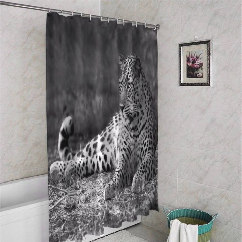 3D занавеска для ванны «Черно белый леопард» вид 4