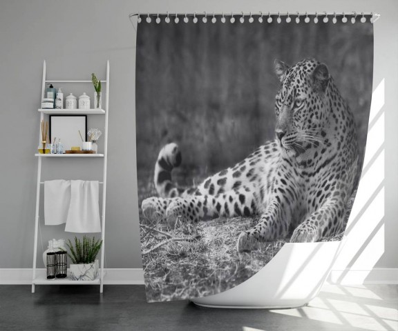 3D занавеска для ванны «Черно белый леопард» вид 5