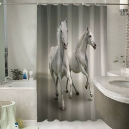 Шторы для ванной «Белые лошади на сером фоне»